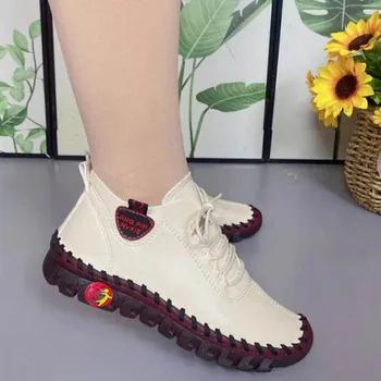 2022 Ayakkabı Kadın Ayakkabı Platformu Loafer'lar Lace Up Deri Düz Slip-On Yeni Bahar Rahat Anne Ayakkabı Mujer Zapatos Chaussure Femme