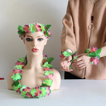 4pcs/Yapay Hawaii Çiçek Leis Garland Kolye DIY Parti Dekor Süslü Elbise Hawaii Beach Eğlenceli Çiçek Set