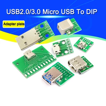 5/2 ADET USB Erkek Konnektör / MİNİ mikro USB DIP adaptör panosu 2.54 MM dişi konnektör B Tipi C USB2. 0 3.0 Dişi PCB Dönüştürücü
