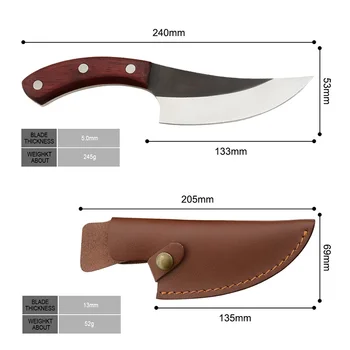5.5 İnç Sırp Kemiksi saplı kamp bıçağı El Yapımı Dövme Tam Tang Dilimlenmiş Şef Mutfak kasap bıçağı Hediye Deri Kılıf