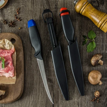 6 İnç Kavisli kemiksi saplı bıçak Açık Fileto Bıçağı Kılıf Kapakları İle Jilet Keskin 3cr14 Paslanmaz Çelik Bıçak Et Balık Kümes Hayvanları Araçları