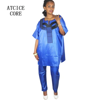 Afrika Elbiseler kadın yumuşak malzeme nakış Tasarım elbise üst Pantolon ile