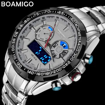 BOAMIGO en lüks marka erkekler spor saatler askeri moda iş çelik dijital kuvars izle hediye saat relogio masculino
