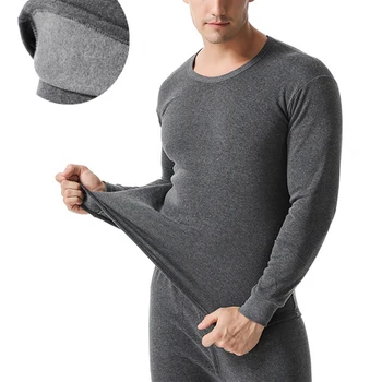 Erkekler Termal Paçalı Don Üstleri Alt Takım Elbise Kış sıcak Polar Astarlı Iç Çamaşırı Seti Gömlek Erkek Moda Ekip Boyun Termica Homem