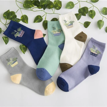 Kadın Moda Pamuk Çorap Kore Indie Pop Küçük Saf ve Taze Saksı Desen Estetik Pamuklu Çorap Kısa Tüp komik çoraplar