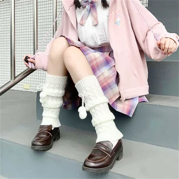 Kadın örgü kış bacak ısıtıcıları gevşek çorap örgü bacak kol diz yüksek çizme çorap tayt kadın JK Lolita kalınlaşmak sıcak çizmeler