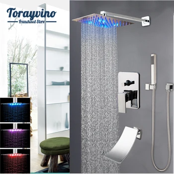 Krom Banyo Duş Musluk Tavana Monte Yağış Küvet LED küvet Yağmur Kare Duş Başlığı Şelale Duş Bataryası Seti