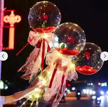 LED Işıklı Balon Gül Buketi Şeffaf Bobo Topu Gül Sevgililer Günü Hediyesi Doğum Günü Partisi Düğün dekorasyon balonları