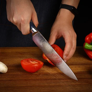 WAK Profesyonel 9Cr18MoV şam çeliği Mutfak şef bıçağı V Şekilli Desen Bıçak Bıçaklar Mavi ve Siyah G10 Yumuşak Saplı Bıçak