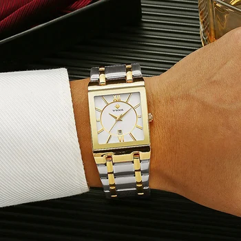WWOOR Moda Paslanmaz çelik Saatler Mens 2021 Üst Marka Lüks Dikdörtgen kuvars kol saati Erkek Altın İş Elbise Kol Saati