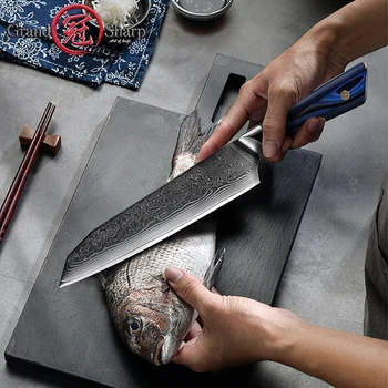 Şef Mutfak Bıçakları Profesyonel Santoku Bıçak VG10 Japon Şam Çelik G10 Kolu Et Balık Sebze Pişirme Dilimleme Aracı