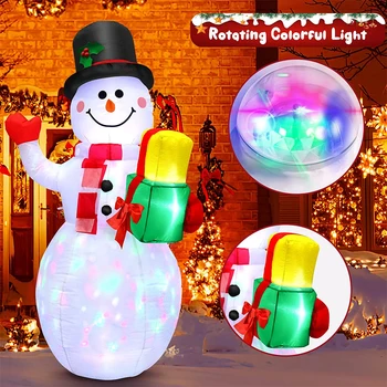1.5 / 1.8 M noel şişme kardan adam hediye kutusu ile renkli dönen LED ışıkları açık tatil parti Yard balon süslemeleri