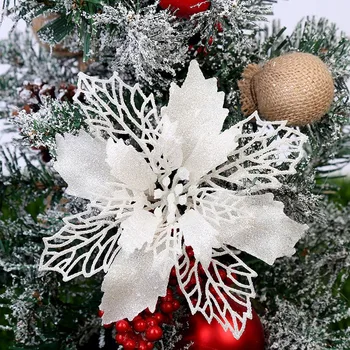 1/5/10 adet Glitter yapay çiçekler Merry Christmas Süsler Noel Ağacı Süslemeleri Ev için Yeni Yıl Düğün Parti Dekor