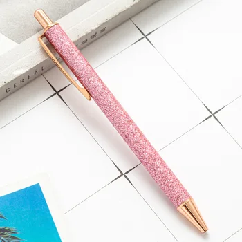 1 ADET Glitter Sevimli Tükenmez Kalemler Parlak Gül Altın Tıklayın Tükenmez Kalemler Metal Geri Çekilebilir Kalem Kırtasiye Öğrencileri Okul Ofis tedarik