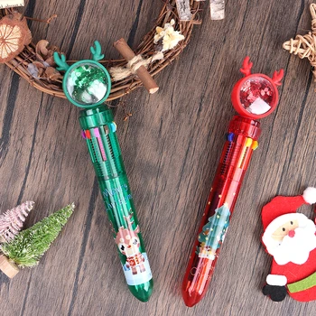 1 Adet Noel 10 Renkli Tükenmez Kalem Basın Tipi Renkli Kalem Noel Baba Noel Ağacı Geyik Tükenmez Kalem 0.5 Mm Okul Kırtasiye