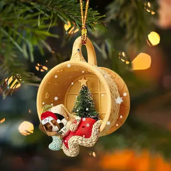 1 ADET Noel Süsler Noel Hediyesi 2D Dachshund Noel Ağacı Dekorasyon Bebek Kolye Asmak Süslemeleri Ev Dekorasyon İçin G0N5