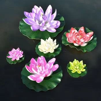 10/17/28/40/60cm Lotus yapay çiçek Yüzen Sahte Lotus Bitki Gerçekçi Su Zambak Mikro Peyzaj Gölet Bahçe Dekor için