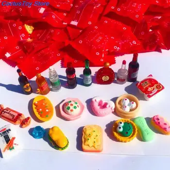 10 ADET 1/12 Olmayan tekrarlayan Minyatür Gıda Oyun Kör Kutu Kör Çanta Reçine DIY Gıda Süpermarket Mini İçecek Tatlı Şişe Modeli