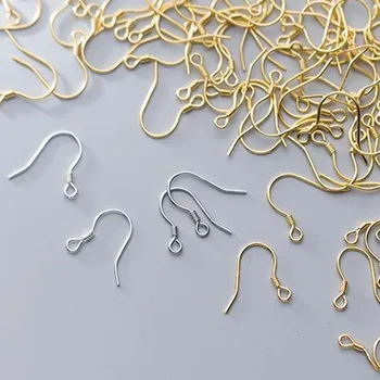 10 adet Gerçek Katı 925 ayar Gümüş Kulak Kancası Tel 18k Altın Bahar Küpe Klipsler Küpe Yapımı İçin Takı Bulguları