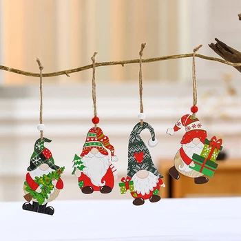 12 adet Navidad Yeni Yıl Hediye Yılbaşı Ağacı Süsleri Cüceler Ahşap Kolye Süsler Noel Süslemeleri Ev için Noel