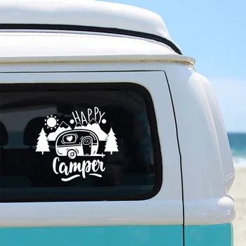 12x13cm Moda Mutlu Camper Araba Sticker Araba Dekorasyon Vinil Çıkartmalar Otomatik Pencere Yağ depo kapağı Araba Styling