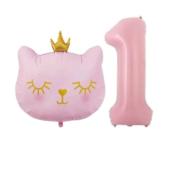 2 adet Büyük Kedi Kafa Balonlar 40 inç Pembe 1 2 3 4 5 6 Yıl Doğum Günü Partisi dekorasyon balonu Bebek Duş Globos Düğün Dekor