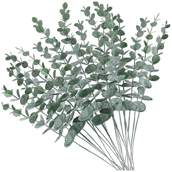 20 Adet Yapay Okaliptüs Yaprakları Kaynaklanıyor Sahte Gri Yeşil Eucalyptuses Bitki Dalları Sahte Yeşillik Kaynaklanıyor Düğün için