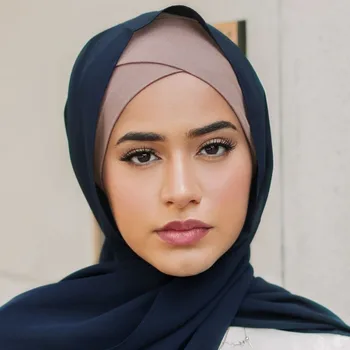 2020 moda bayan alın çapraz müslüman iç hicap saf pamuk İslam wrap kafa türban kadınlar için hazır giyim başörtüsü kap