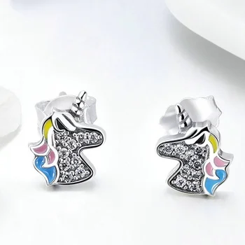 2022 Moda Unicorn Küpe Gümüş Renk Kulak Damızlık Renkli Takılar Güzel Takı Kız İçin doğum günü hediyesi Aksesuarları
