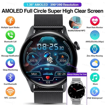 2022 NFC Erkekler akıllı saat AMOLED 390 * 390 HD Ekran Her Zaman Gösteri Zamanı Bluetooth çağrı SmartWatch Erkekler IP68 Su Geçirmez Android IOS için