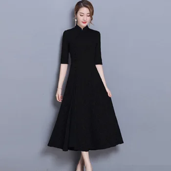 2022 Sonbahar Modern Dantel Cheongsam Ao Dai çin elbisesi Uzun Parti Vintage Zarif Elbise Yüksek Kaliteli Aodai Qipao Kadınlar için