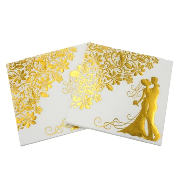 20Pcs Altın düğün Düğün Altın Peçete Gelin Desen Tablo Kağıt kullanılacağını Rahat İle Zarif El Doku Dekorasyon Peçete