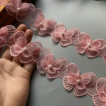 20X Pembe Kelebek İlmek İnci Çiçek İşlemeli dantel süs kumaşı Dantel Şerit El Yapımı Dikiş El Sanatları Kostüm Dekorasyon İçin