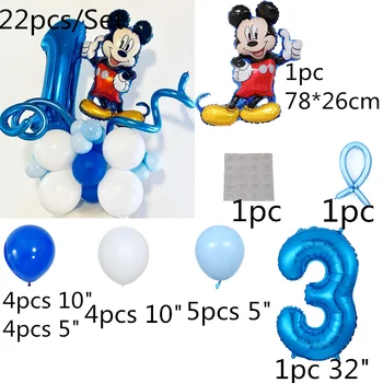 22 adet / takım Disney Tema Parti Dev Mickey Mouse Folyo Balonlar 32 inç Numarası Balonlar Çocuklar Doğum Günü Bebek Duş Parti Dekorasyon