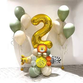 25 ADET Avokado Yeşil Balon Kiti İle 30 inç Numarası Orman Hayvan Folyo Balonlar Çocuklar için Bebek Duş Doğum Günü Partisi Dekorasyon