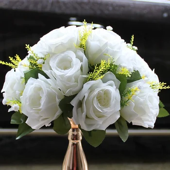 26CM İpek Beyaz Yapay Gül Çiçek Topu Sahne Yol Kurşun Çiçek Centerpieces Masaları Buket DIY Düğün Ev Düzenleme