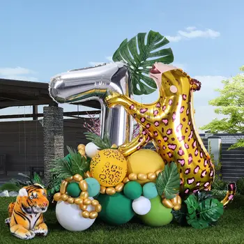 28 adet 0-9 Folyo Numarası Balon Vahşi Hayvanlar Folyo Balonlar Kulesi Çocuklar Jungle Safari Doğum Günü Hayvan Parti Dekorasyon DIY Kaynağı