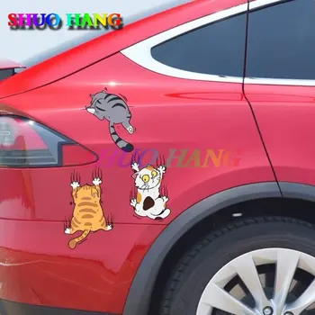 3 adet Komik Pet Kedi Araba Sticker Tırmanma Kediler Hayvan Styling Etiketler Araba Vücut Dekorasyon Yaratıcı Çıkartmaları Oto Dekor Aksesuarları