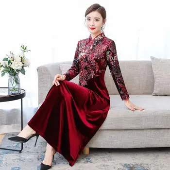 3 Renk Moda Elbise Çin Düğün Cheongsam Elbiseler Etek Kadın Modern Asya Kadın İşlemeli Sequins A-line Örgün Törenlerinde