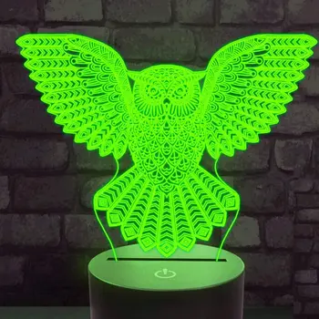 3D baykuş LED gece ışığı dokunmatik anahtarı dekor masa masa optik Illusion lambaları 7 renk değiştirme ışıkları noel doğum günü çocuk