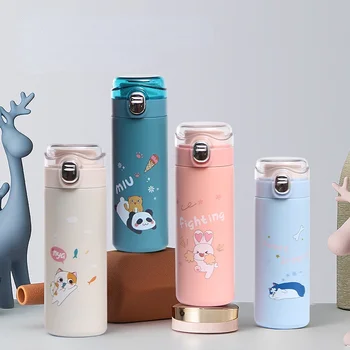 400ml Sevimli Karikatür termos şişe Çift Paslanmaz Çelik Su Şişeleri Taşınabilir Termos Kahve Fincanı Çocuk Kız Öğrenciler için