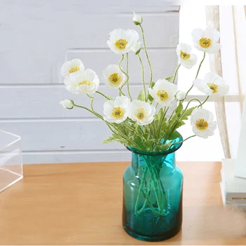 5 adet yapay çiçek buketleri beyaz renk yapay mısır haşhaş çiçek buketleri & Papaver rhoeas & Coquelicot bunche