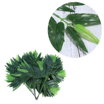 50 adet Dalları Yeşil Yapay Bambu Yaprakları İpek Kumaş Yapay Bitkiler Düğün Dekorasyon Ev Ofis Dekor için Yaprakları A50