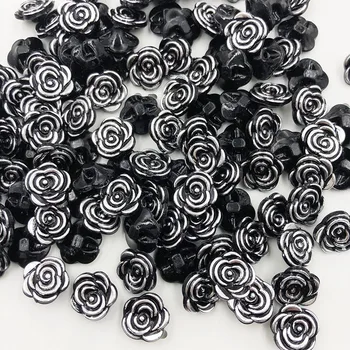 50 adet Siyah şeffaf gül çiçek akrilik düğmeler dekorasyon için el yapımı zanaat dikiş aksesuarları