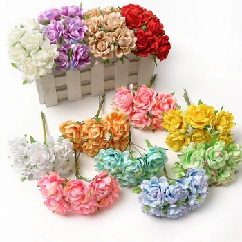 6 Adet / grup Mini Gül Çiçek Buketi yapay çiçek Düğün Odası Dekorasyon DIY Zanaat noel hediyesi Dekorasyon Aksesuarları