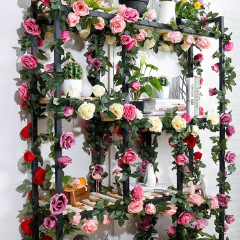 69 kafa Yapay Gül Asma Asılı İpek Çiçekler Duvar Dekor Rattan Sahte Bitkiler Yapraklar Garland Düğün Ev Dekorasyon