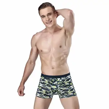 8 adet / grup erkek İç Çamaşırı Moda Trendi Rahat Yumuşak Kumaş Boxer Şort Orta Bel Çizgili Kamuflaj Nefes Boxer Şort