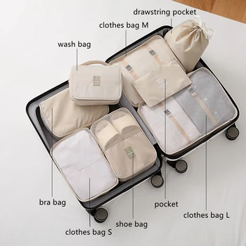 8 Adet / takım Büyük Kapasiteli Bagaj Saklama Torbaları Ambalaj Küp Giysi Iç Çamaşırı Kozmetik Seyahat Organizatör Çantası Tuvalet Kılıfı