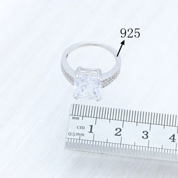 925 Ayar Gümüş gelin yüzüğü Beyaz Kare Topaz Kristal Yüzük Kadın için Klasik düğün takısı Ücretsiz Mücevher Kutusu