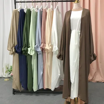 Abaya Dubai Kadınlar Müslüman Başörtüsü Elbise Saten Kaftan Türk Giyim Puf Kollu Gevşek Bayram Uzun Elbise İslam Kaftan Marocain Abayas